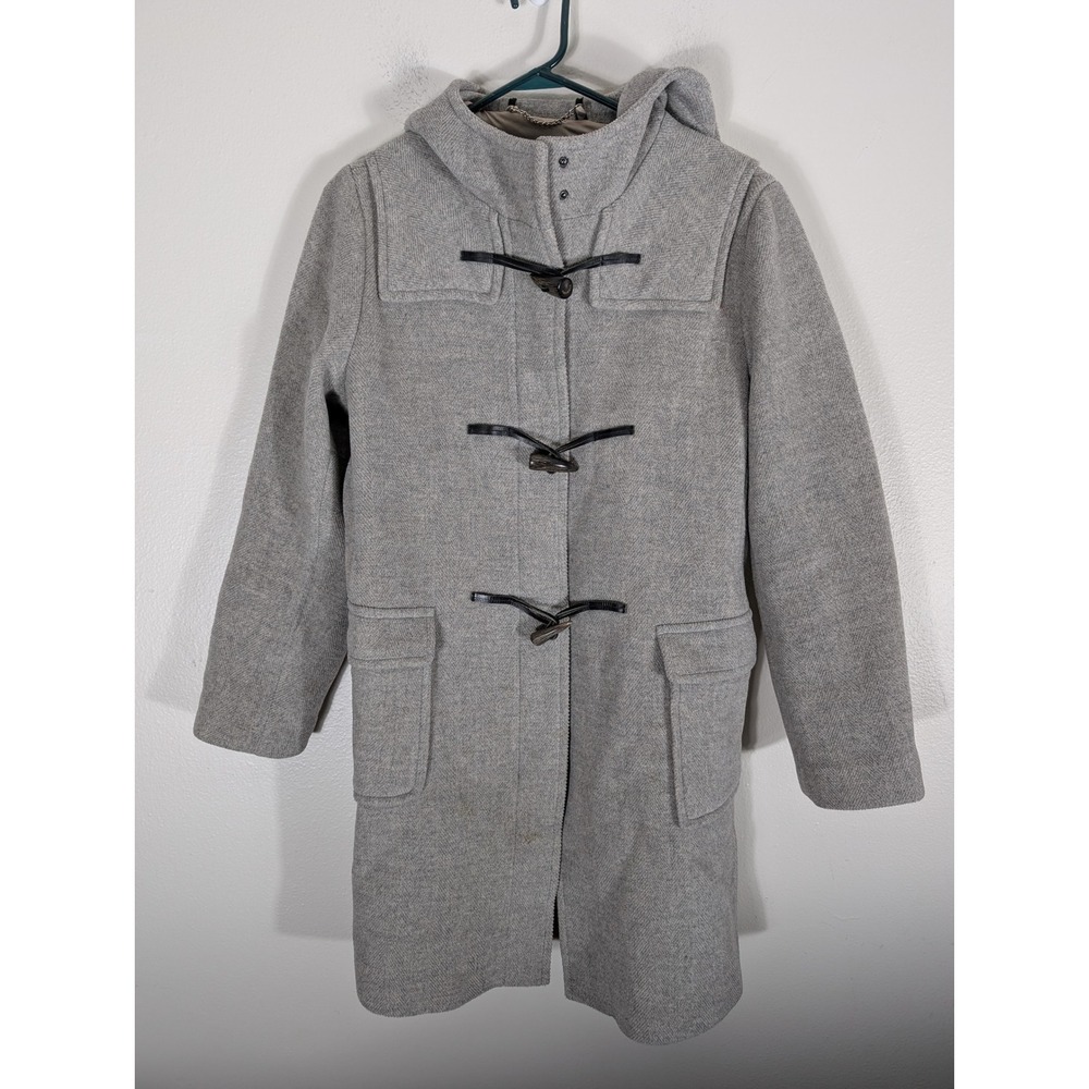 Burberry London Mens S Grey Wool Herringbone Hooded Duffle Toggle Coat